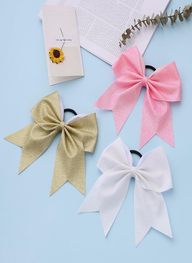 Hipcheer 16 PCS Large Glitter White Cheer Hair Bows, Shiny Cheerleading Bows Ponytail Holder for Cheerleader Girls Softball Sports and Christmas Tree Decor (Glitter White) - Image 3